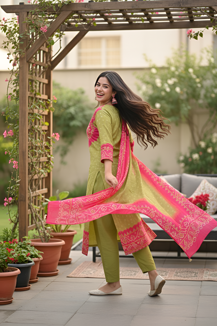 Graceful Bandhani Kurta Set with Traditional Patterns and Elegant Dupatta