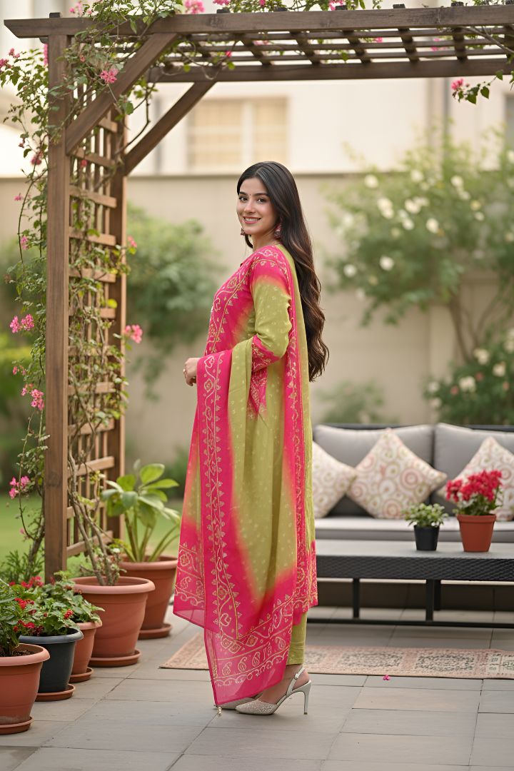 Graceful Bandhani Kurta Set with Traditional Patterns and Elegant Dupatta
