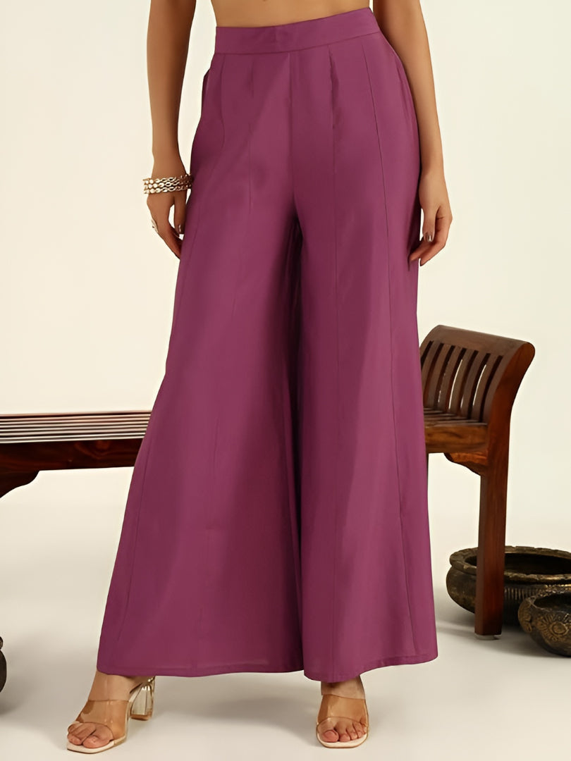 Exclusive Lavender Embroidered Straight Kurta & Flared Palazzo Ensemble With Gold-Printed Organza Dupatta