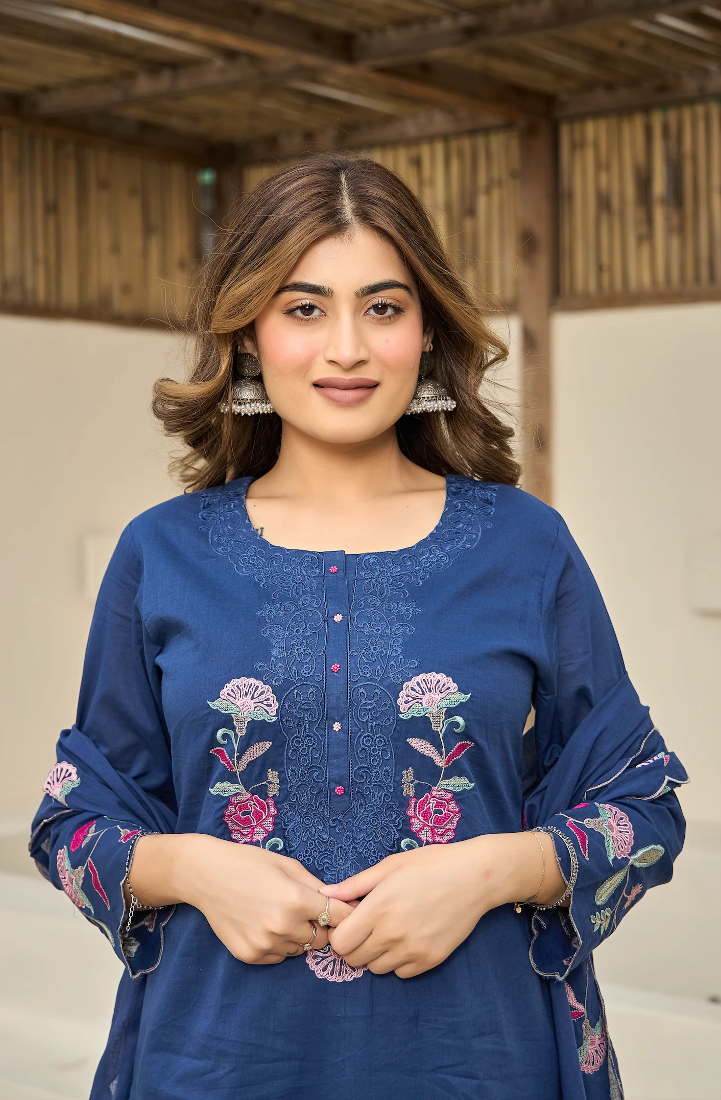 Celestial Blue Floral Embroidered Kurta Trouser Set with Designer Dupatta – Elegant Ethnic Wear Set!✨