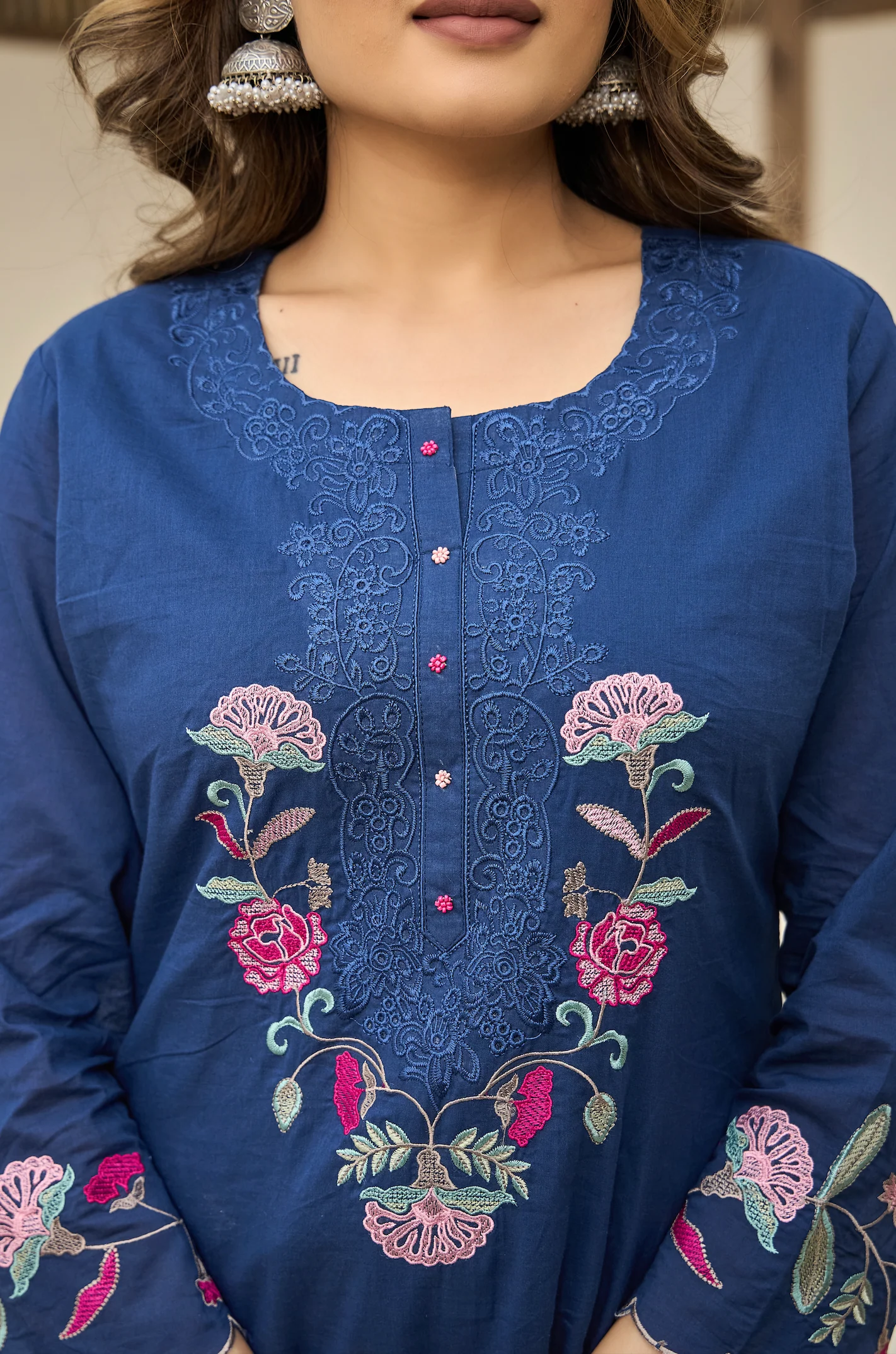 Celestial Blue Floral Embroidered Kurta Trouser Set with Designer Dupatta – Elegant Ethnic Wear Set!✨