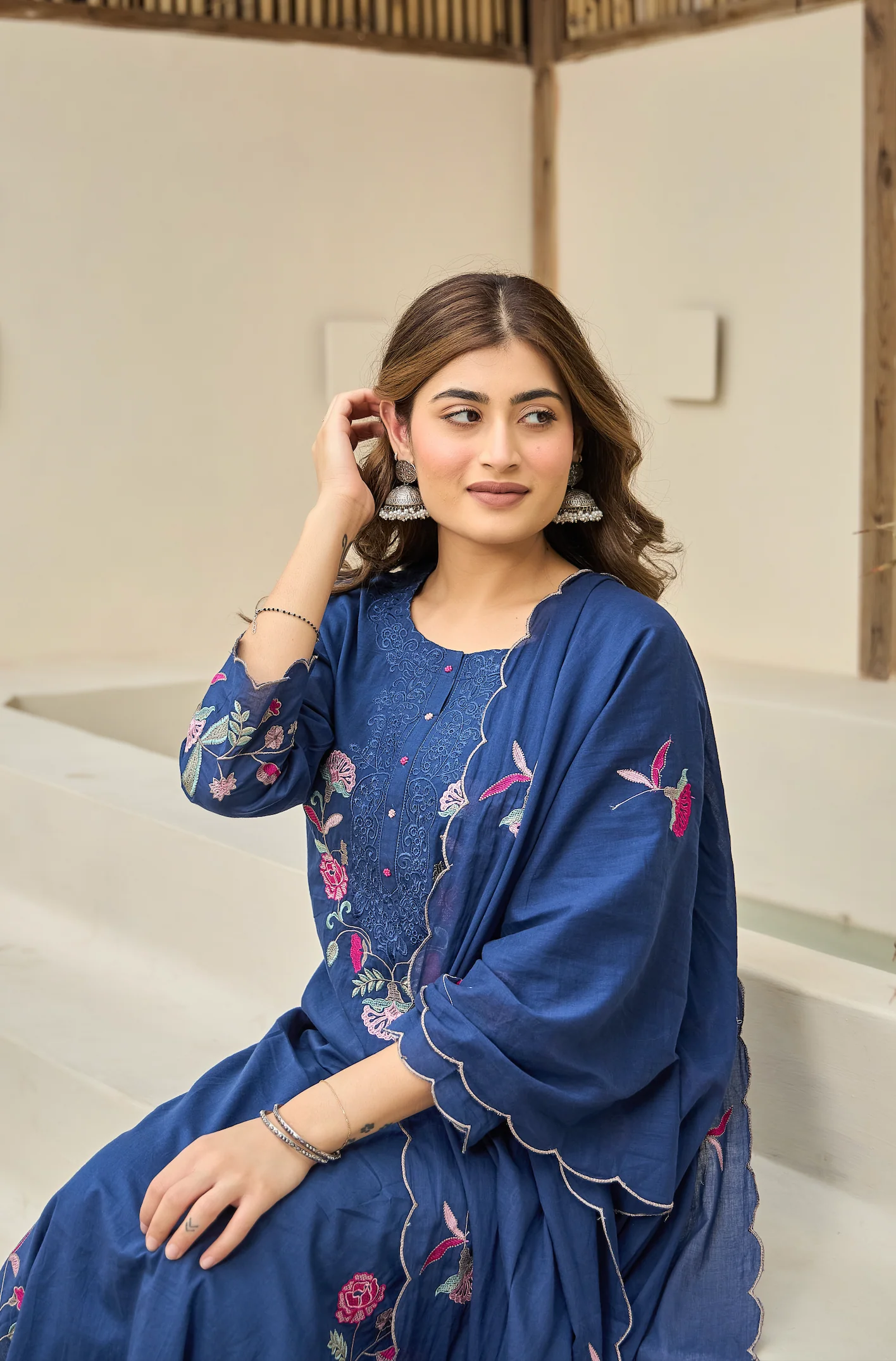 Celestial Blue Floral Embroidered Kurta Trouser Set with Designer Dupatta – Elegant Ethnic Wear Set!✨